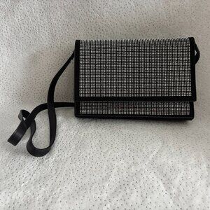 NWT Badgley Mischka Vegan Leather Microsuede Black Rhinestone Crossbody Bag